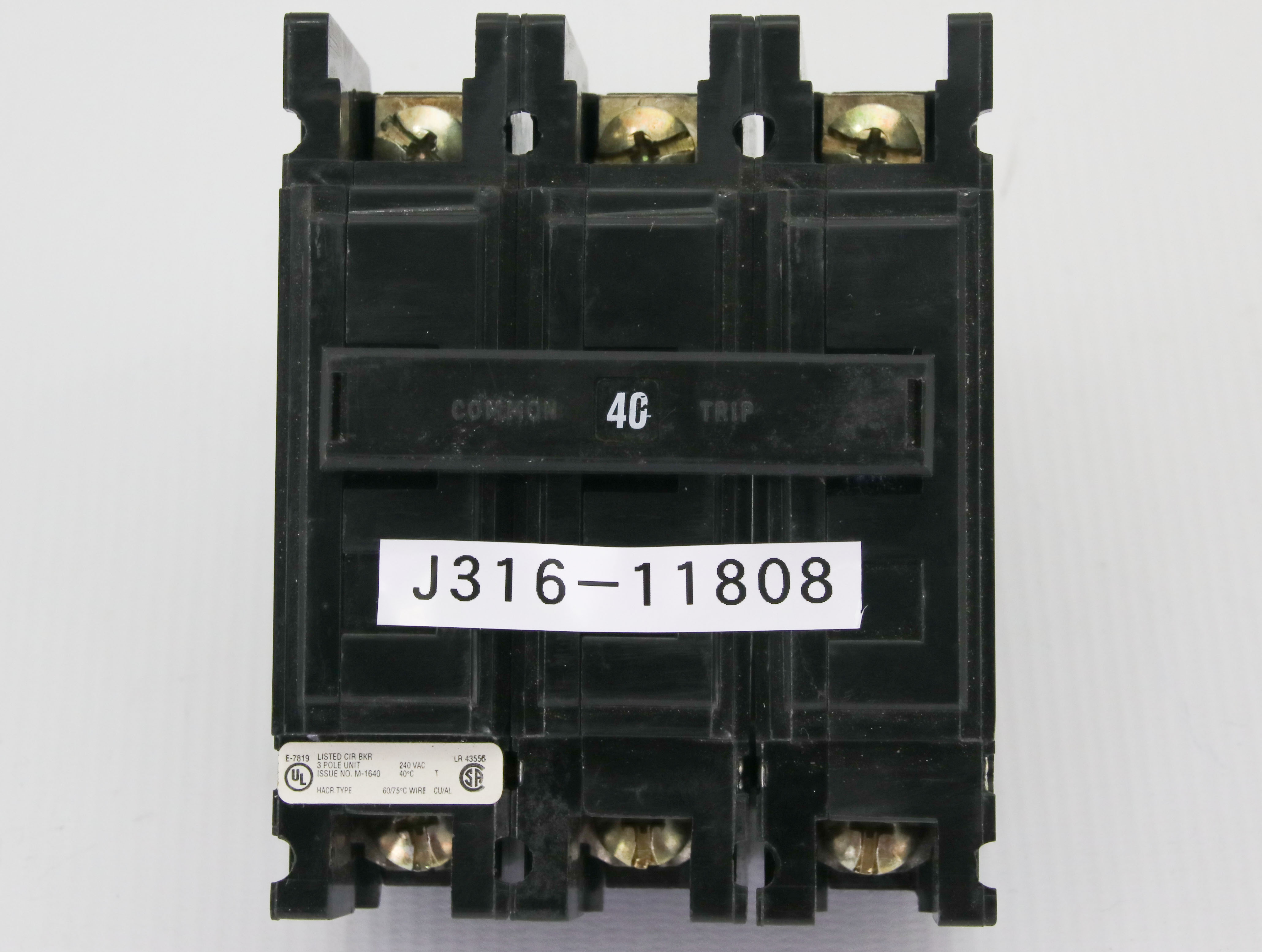 11808 CUTLER-HAMMER QUICKLAG 3-POLE CIRCUIT BREAKER, COMMON 40